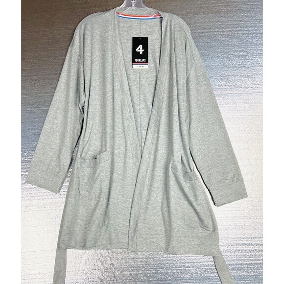 Fourlaps Stratus Wrap Cardigan Heather Gray Belted Robe Comfort Leisure Preppy - Picture 3 of 16
